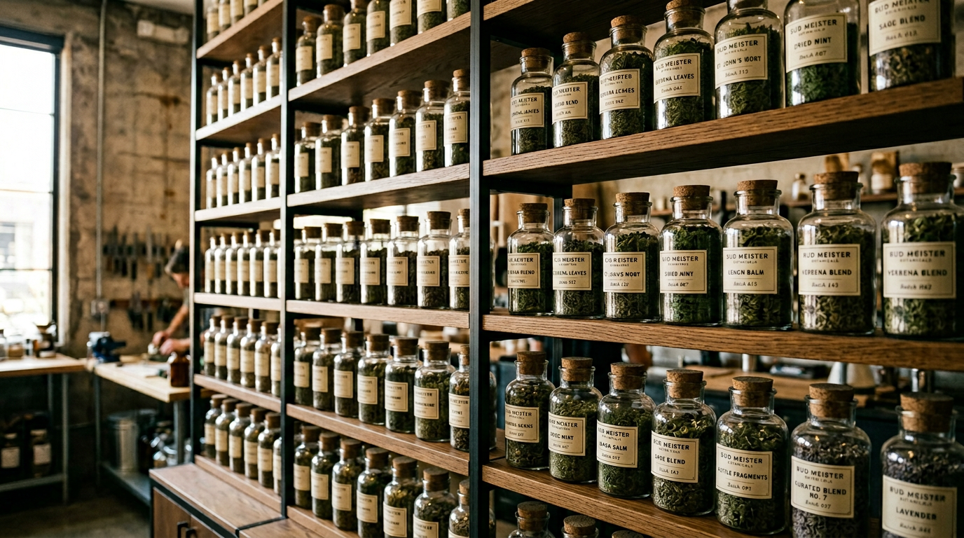 Botanisches Archiv mit beschrifteten Gläsern